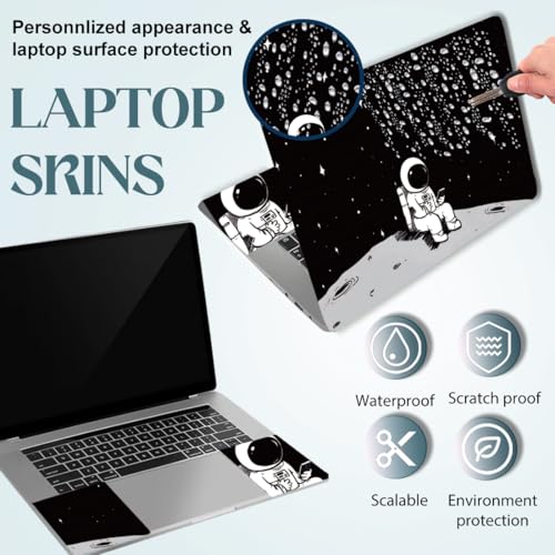 SUPERDANT Laptop Skin Sticker Lunar Astronaut Laptop Decals Personalized Universal Notebook Computer Wrap Vinyl Skin Stickers Cover Art Decal Removable 12-15.6 Inch Waterproof Gifts Black White