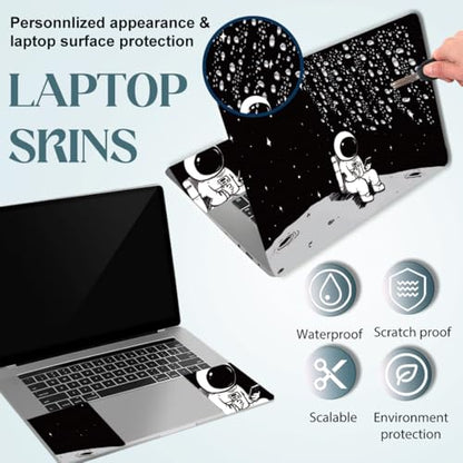 SUPERDANT Laptop Skin Sticker Lunar Astronaut Laptop Decals Personalized Universal Notebook Computer Wrap Vinyl Skin Stickers Cover Art Decal Removable 12-15.6 Inch Waterproof Gifts Black White