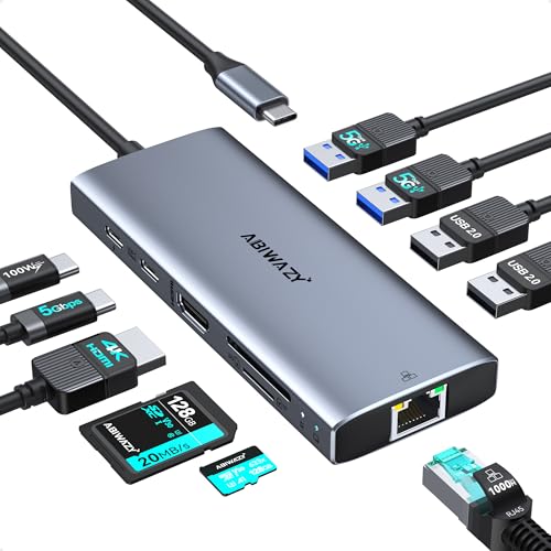 USB C Hub Multiport Adapter, 10-in-1 USB C to HDMI Ethernet Hub with 4K HDMI, 100W PD, Gigabit Ethernet, USB-C Data Port, 2×USB 3.0, 2×USB 2.0, SD/TF Card Reader for MacBook/Dell/HP/Windows Laptops - color: Grey, size: 10-in-1