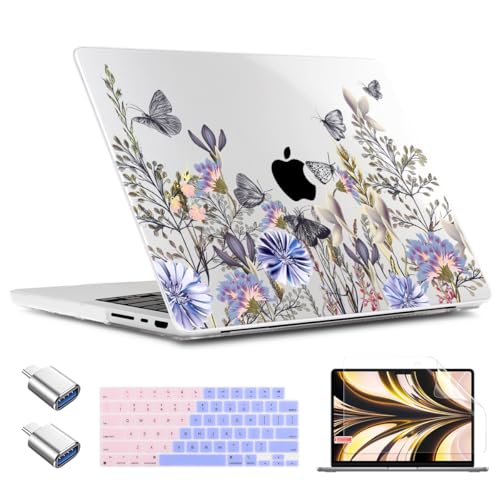 TWOLSKOO Compatible with M4 MacBook Pro 16 inch Case A3403 A3186 M3 A2991 M2 A2780 M1 A2485 Pro Max Chip, Plastic Hard Shell & Keyboard Cover & Type C Adapter & Screen Protector, Garden Flower - color: Garden Flower