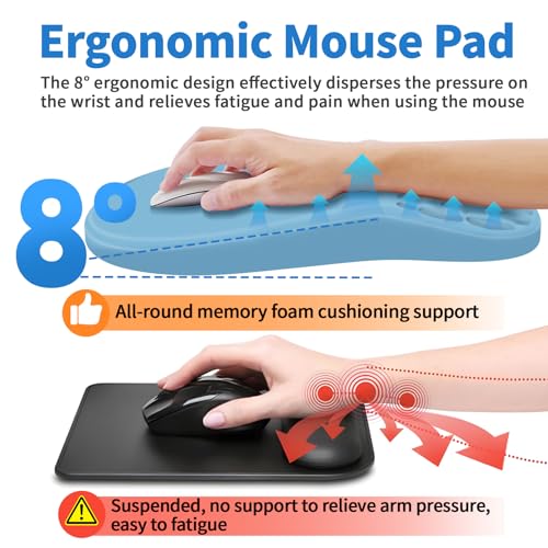 YIWEI Ergonomic Mouse Pad with Wrist Rest for Carpal Tunnel Pain Relief | Memory Foam Wrist Support,Non-Slip Rubber Base, Keyboard Computer Mousepad,Lycra Cloth Surface,Gaming Home Office - color: Blue