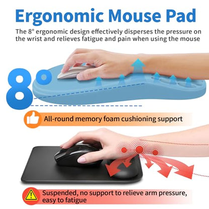 YIWEI Ergonomic Mouse Pad with Wrist Rest for Carpal Tunnel Pain Relief | Memory Foam Wrist Support,Non-Slip Rubber Base, Keyboard Computer Mousepad,Lycra Cloth Surface,Gaming Home Office - color: Blue