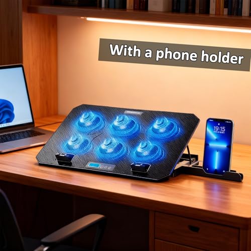 Laptop Cooling Pad 6 Quiet Fan for Laptop Gaming Fan Pad 5 Height Adjustable 2 USB Port Phone Holder Lightweight Stand - color: Standard