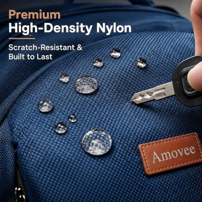 Amovee Travel Laptop Backpack 17.3 Inch, Water Resistant Anti-Theft Computer Bag with Hidden Pocket & Luggage Strap, Airline Approved Carry-On Bookbag for Men Women, Perfect for Flying & Vacation - color: Navy Blue
