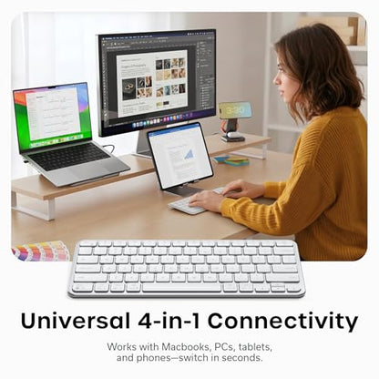 Satechi Slim EX1 Wireless Keyboard, Compact Keyboard for Mac, Windows, Android, Multi-Device 4-in-1 Connectivity (3X Bluetooth + 2.4GHz), Instant OS Remap, USB-C Rechargeable Battery, Silver - color: Silver, size: Keyboard