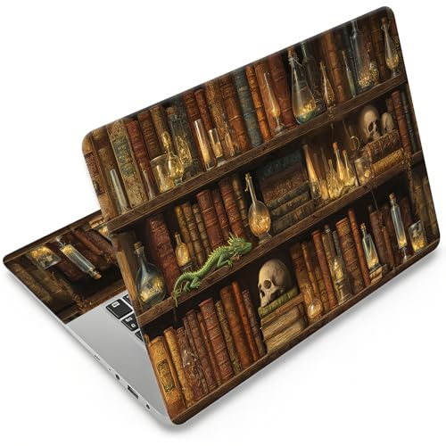 Laptop Skin 12.1-15.6 inch Removable Universal Reusable Laptop Sticker Decal,Waterproof No Residue Vinyl Cover,Scratch-Resistant Cuttable Full Wrap Sticker for Notebook, Vintage Magic Potion Bookshelf - color: Vintage Magic Potion Bookshelf