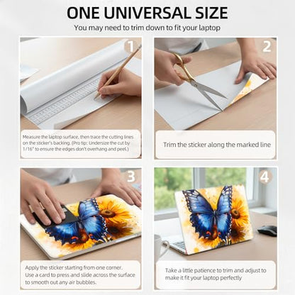 Blue Butterfly on Sunflowers Universal Laptop Skin Sticker 3PCS,Protective Decal Trim-to-Fit 11.6" 13.3" 14" 15.6" Laptop Vinyl Cover,Removable Anti-Scratch Computer Decal Protector - color: Blue Butterfly on Sunflowers