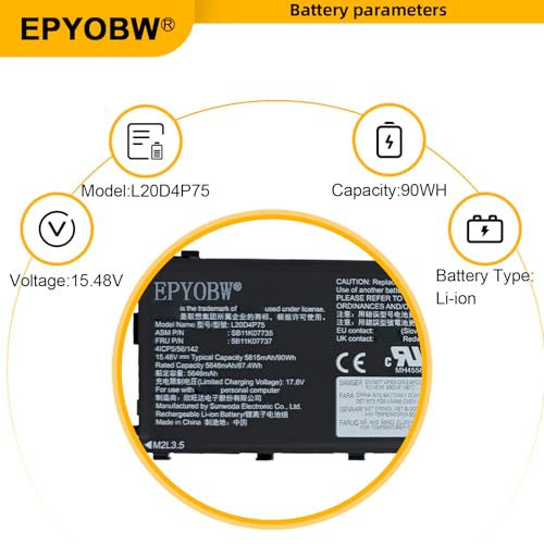 L20D4P75 L20M4P75 Battery 90Wh 15.48V Compatible with Lenovo ThinkPad P1 Gen 4/5 / 6 / ThinkPad X1 Extreme 4th Gen/Gen 5 Series