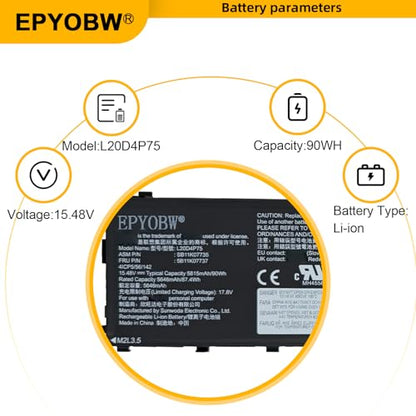 L20D4P75 L20M4P75 Battery 90Wh 15.48V Compatible with Lenovo ThinkPad P1 Gen 4/5 / 6 / ThinkPad X1 Extreme 4th Gen/Gen 5 Series