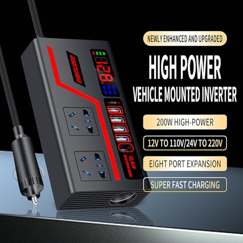 Car Charger Inverter – Vehicle Power Adapter Plug Outlet | Multi-Function Truck Converter | 12V 24V to 110V 220V Charging Port | for Cars Buses Laptops RVs and Roadside Use
