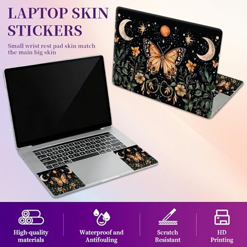 Laptop Skin Sticker Laptop Cover for 12" 13" 13.3" 14" Laptop Stickers,Reusable Skin Sticker Cover Personalized Art Waterproof & Scratch-Resistant Protector Case,Stars Moons and Butterfly - color: Stars Moons And Butterfly