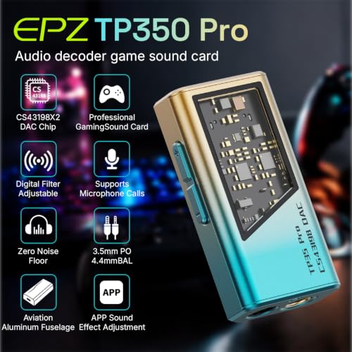 EPZ TP35 PRO Mini Portable IEM DAC Hi-Fi Decoder Headphone Amplifier Dongle USB-C to 3.5/4.4mm Dual CS43198 Chips, Supports High-Resolution PCM 32bit/384khz DSD 256 Audio, EQ Adjustment and Mic Calls - color: Gradient