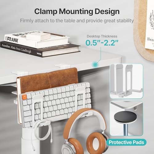 Laptop Stand Vertical, 2-Slot Under Desk Laptop Holder, White | Desk Side Storage with Headphone Holder, Laptop Organizer for Office Gaming - color: White