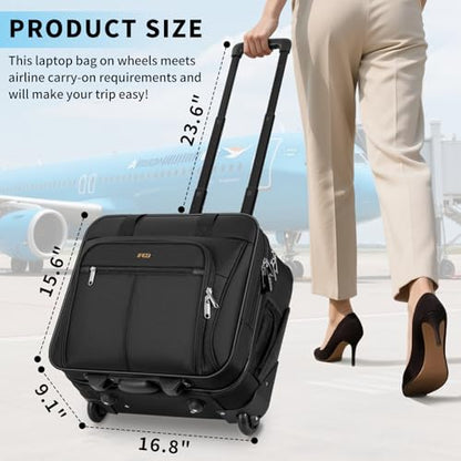 Rolling Laptop Briefcase Water-Resistant 17.3" Roller Computer Bag with wheels Travel Rolling Laptop Bag with RFID Pocket Lockable Zipper Underseat Carry On Luggage Work Travel Business Men Women