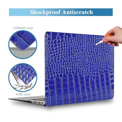 Crocodile Case for MacBook Air 13 inch 2026 M5, 2022-2025 M4/M3/M2 | Model A3449 A3240 A3113 A2681, Texture Crocodile Aligator Skin Snakeskin PU Leather Hardshell & Keyboard Cover, Sapphire Blue - color: # Sapphire Blue Crocodile