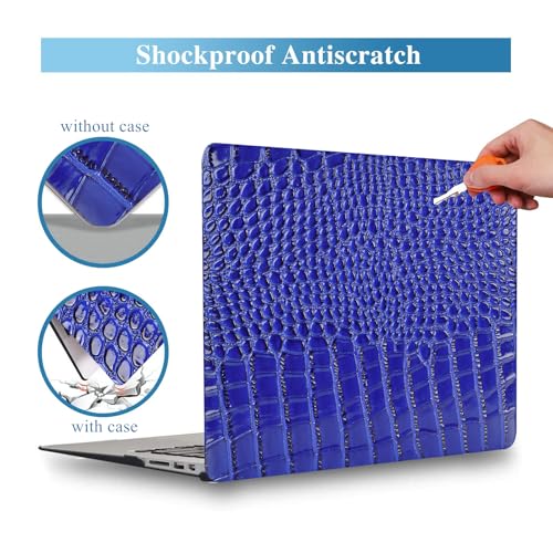 Crocodile Case for MacBook Air 13 inch 2026 M5, 2022-2025 M4/M3/M2 | Model A3449 A3240 A3113 A2681, Texture Crocodile Aligator Skin Snakeskin PU Leather Hardshell & Keyboard Cover, Sapphire Blue - color: # Sapphire Blue Crocodile
