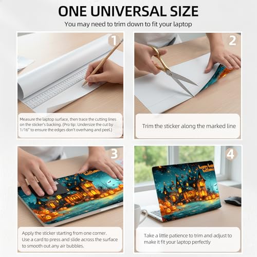 Halloween Town Glow Universal Laptop Skin Sticker 3PCS, Protective Decal Trim-to-Fit 11.6" 13.3" 14" 15.6" Laptop Vinyl Cover, Removable Anti-Scratch Computer Decal Protector - color: Halloween Town Glow