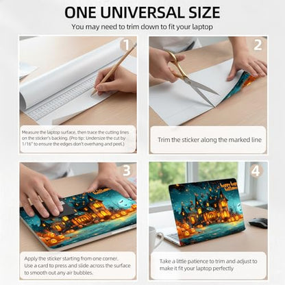 Halloween Town Glow Universal Laptop Skin Sticker 3PCS, Protective Decal Trim-to-Fit 11.6" 13.3" 14" 15.6" Laptop Vinyl Cover, Removable Anti-Scratch Computer Decal Protector - color: Halloween Town Glow