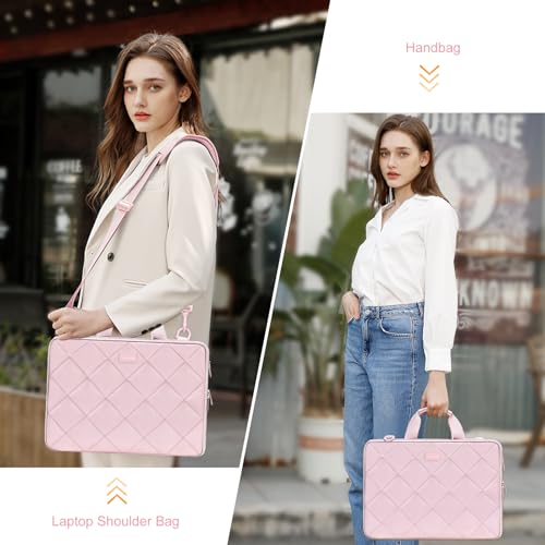 MOSISO 360 Protective Laptop Shoulder Bag, Double Layer Fluffy Padded Laptop Bag with Anti-theft Zipper - color: Pink, size: 16 inch