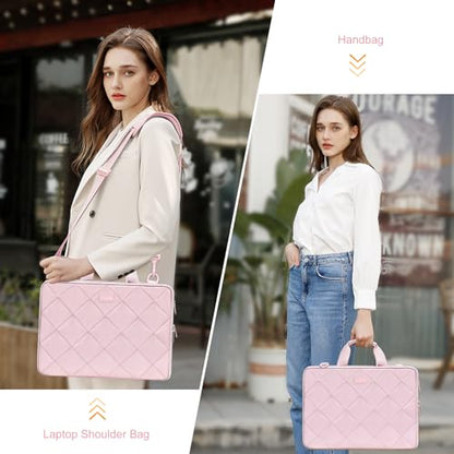 MOSISO 360 Protective Laptop Shoulder Bag, Double Layer Fluffy Padded Laptop Bag with Anti-theft Zipper - color: Pink, size: 16 inch
