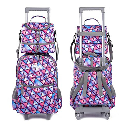 Tilami Rolling Backpack 18 inch Double Handle with Lunch Bag Wheeled Kids Backpack for Girls and Boys, Triangle Pink - color: Triangle Pink