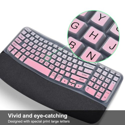 Large Print Keyboard Cover for Logitech Wave Keys MK670 Combo Keyboard Skin, Logitech Wave Keys Wireless Ergonomic Keyboard Cover Protector Skin, Logitechs Waves Key Accessories, Ombre Pink - color: Ombre Pink-Large