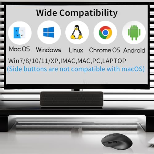 Bluetooth Mouse, Ergonomic Wireless Mouse for Medium to Large Sized Right Hands, Without USB Receiver, 6 Buttons, 1600 DPI, Cordless Computer Mice for Laptop Chromebook Tablet Windows - Black