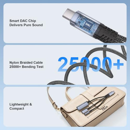 USB-C to 3.5mm Headphone Adapter,3 in 1 USB C Charging Port Splitter,OTG Adapter,TF/SD Card Reader,USB C to Audio Jack Adapter for iPhone15 16 17,Android,iPad,Laptop,Slivery