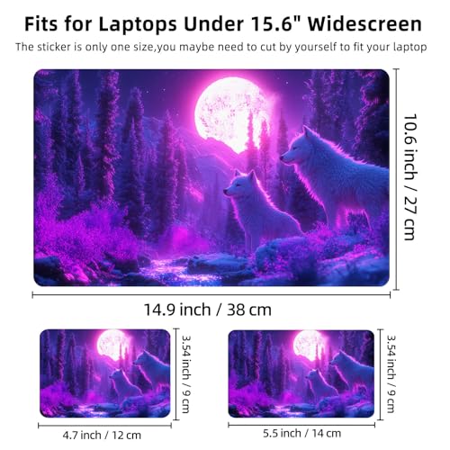 Aesthetic Laptop Skin Cover,12-15.6 Inch Universal Vinyl Sticker Decal,Waterproof Scratch-Resistant Notebook Wrap,Removable Residue-Free Protector,Moonlit Wolves Forest - color: Moonlit Wolves Forest
