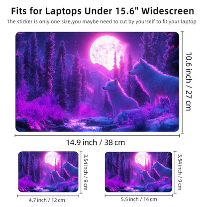 Aesthetic Laptop Skin Cover,12-15.6 Inch Universal Vinyl Sticker Decal,Waterproof Scratch-Resistant Notebook Wrap,Removable Residue-Free Protector,Moonlit Wolves Forest - color: Moonlit Wolves Forest
