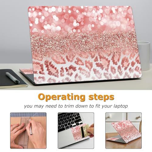Universal Laptop Skin Sticker with 2 Wrist Pad Decals, 3-Piece Removable Vinyl Laptop Cover, Leopards Pink Waterproof Anti-Scratch, Easy-Trim Fit for 13.3" 14" 15.6" Laptops - color: Leopards Pink