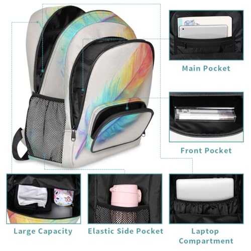 Rainbow Feather Large Backpack for Women and Men Waterproof Travel Laptop Backpack Lightweight Business Work Daypack Fits 17 Inch Computer - color: Multicolor 7