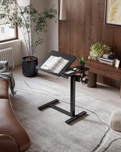 YIHAYO Electric Adjustable Overbed Bedside Table with Wheels, 24 x 16 Inches Mobile Standing Desk, Laptop Desk, Movable Overbed Tables Hospital Home Use, Black - color: Black Frame/Black Top, size: 24*16 Inch