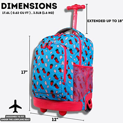 J World Sunny Rolling Backpack for Kids. Roller Bag With Wheels, Strawberry - color: Strawberry