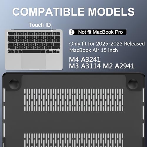 AKIT Compatible with MacBook Air 15 Inch Case 2026 2025-2023 M5 M4 M3 M2 A3448 A3241 A3114 A2941, [Anti-Cracking] Hard Shell Laptop Case&Keyboard Cover&Screen Protector for MacBook Air 15 Inch, Black - color: Black