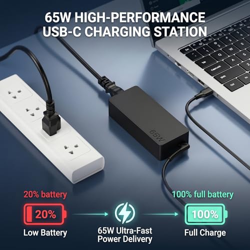 65W USB C Charger for LG Gram 14 15 16 17, VUOHOEG 20V 3.25A Laptop Charger Compatible with USB-C Charging Laptops, AC Power Adapter for LG Gram 17Z90P 16Z90P 15Z90P 14Z90P 16Z90Q 15Z90Q
