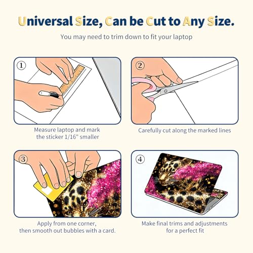Universal Laptop Skin for 13-16 Inch Laptops,Vinyl Protective Sticker Decal,Easy DIY Trim-to-Fit for HP/Dell/MacBook,Bubble-Free & Removable,Gold Sequeined Leopard - color: Gold Sequeined Leopard
