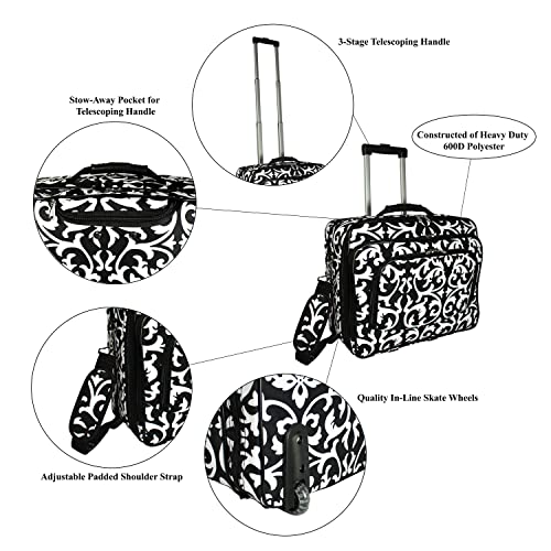 World Traveler Rolling 17-Inch Laptop Briefcase Computer Case - Black Trim Damask - color: Black Trim Damask