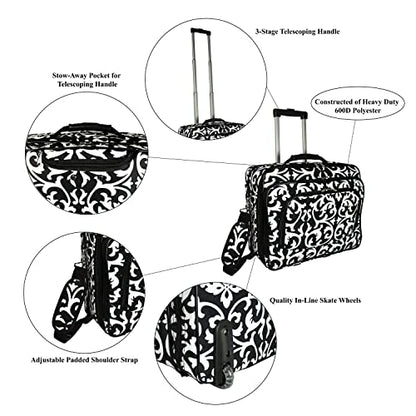 World Traveler Rolling 17-Inch Laptop Briefcase Computer Case - Black Trim Damask - color: Black Trim Damask
