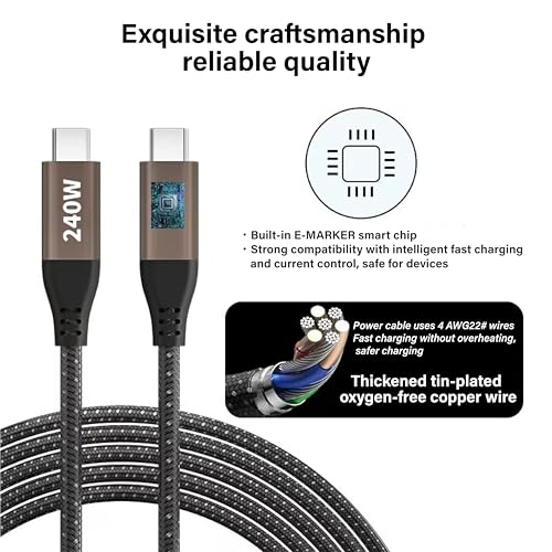 240W 6.6ft Dual USB-C PD3.1 Fast Charging Cable,E-Marker Smart Chip, Compatible with Laptops/Phones/Tablets/Switch