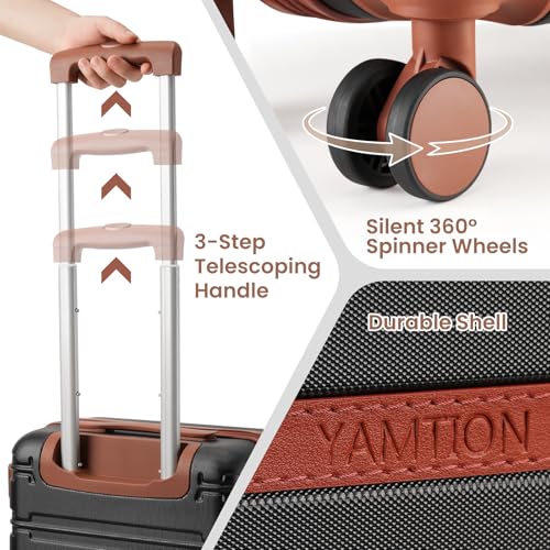 YAMTION Luggage Sets 6 Piece,Hardside 20In Suitcase with Spinner Wheels,TSA Lock,Carry On Suitcase Travel Essentials for Personal Items,Black Beige - color: Black Beige