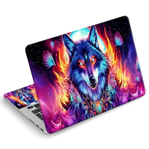 Universal Laptop Skin Sticker Decal, Compatible with MacBook HP Dell Lenovo 12"-15.6", Reusable Vinyl Notebook Cover 3PCS Set, High-Recognition Film-Blue Wolf Full Moon - color: Blue Wolf Full Moon