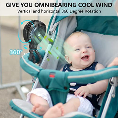 snawowo Mini Portable Baby stroller Fan,Mini Handheld Portable Fan Black | Battery Operated 360° Rotate Flexible Tripod Rechargeable Clip On for Car Seat Crib Bike Treadmill Travel Camping - color: U-Black