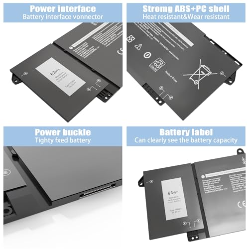 7FMXV Laptop Battery Replacement for Dell Latitude 5320 7320 7420 7520 Series TN2GY 0TN2GY 9JM71 4M1JN 1PP63 727CG MHR4G HDGJ8 CN-0727CG CN-0TN2GY [15.2V/63Wh] - size: 9.9*4*0.2inch 7FMXV