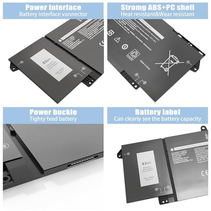 7FMXV Laptop Battery Replacement for Dell Latitude 5320 7320 7420 7520 Series TN2GY 0TN2GY 9JM71 4M1JN 1PP63 727CG MHR4G HDGJ8 CN-0727CG CN-0TN2GY [15.2V/63Wh] - size: 9.9*4*0.2inch 7FMXV