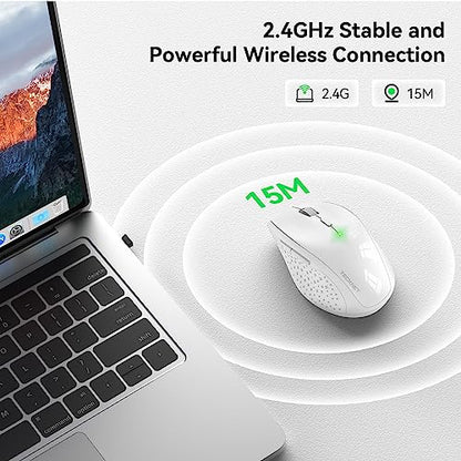 TECKNET Wireless Mouse, 2.4G Computer Mouse with 6-Level Adjustable 4800 DPI, 30 Months Battery, Ergonomic Grips, 6 Buttons Portable for PC, Chromebook, Mac - White - color: White