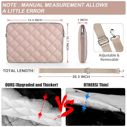 Puffy Quilted Laptop Sleeve with a Removable Shoulder Strap Compatible with MacBook Air/Pro, 13-13.3 inch Notebook, Compatible with MacBook Pro 14 inch M3 M2 M1 Chip 2023-2021 - color: Sleeve - Khaki, size: 13-13.3 inch