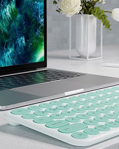 Mini Bluetooth Keyboard, Low Profile Quiet Keys (Green White) | 78-Key Round Keycaps, Multi-Device Connection for iPad, Tablet, Laptop, PC, Mac - color: GREEN WHITE