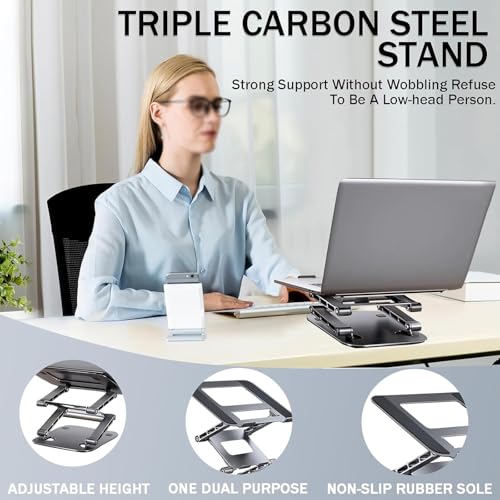 Laptop Riser,Ergonomic Laptop Stand,3-Tier Foldable Laptop Stand,Steel,Can Bear 4KG,Reading and Easy Carrying,for 10-17.3'' Inches Laptop