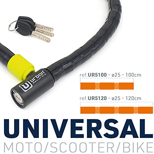 Urban UR5100 Phyton Cable Lock, Reinforced Steel Cable with Very Flexible Articulated Shielding, High Security Lock, Anti Theft Armored Cable for Motorcycle, Electric Bicycle, Scooter, 100cm/3,3ft